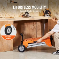 VEVOR Miter Saw Stand with Tabletop and Wheels, 330lbs Load Capacity Steel Collapsible Rolling Stand for Miter Saw, Adjustable Height and Length, Portable Compact and Folding Miter Saw Stand
