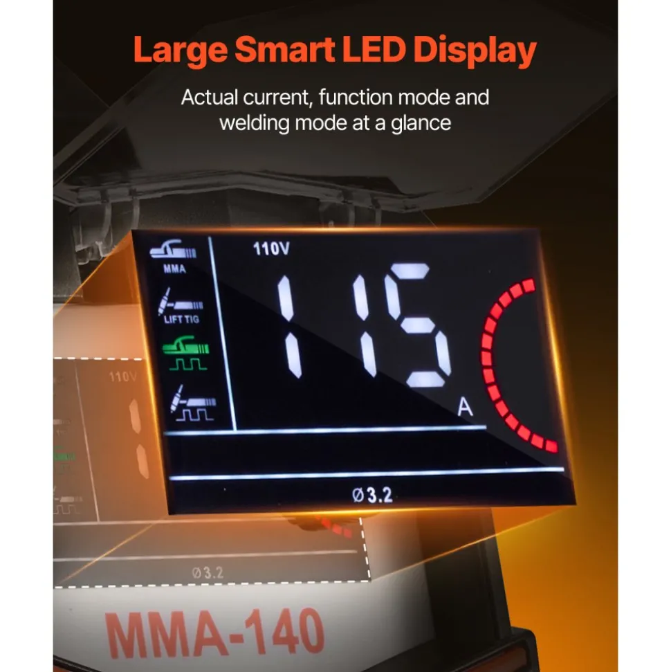 VEVOR MMA Welder, 140A 4-in-1 Welding Machine - MMA (Stick)/DC Pulse MMA/DC Pulse TIG/Lift TIG, 110 & 220V Dual Voltage Electric Welder with LED Display, Synergic Control, IGBT Inverter Hot Start