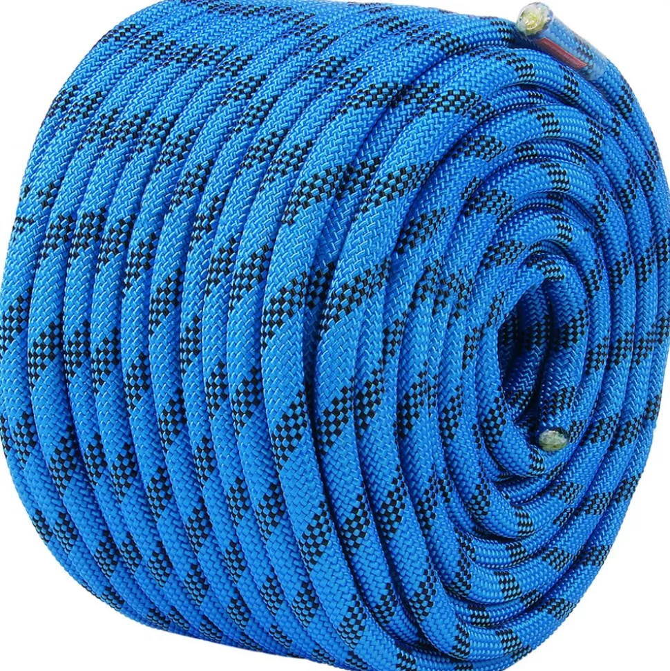 VEVOR 12.7mm Static Climbing Rope, 45.7M(150ft) Outdoor Rock Climbing Rope 30KN Breaking Tension, Fiber Rope with Steel Snap Hooks for Escape, Rappelling, Fire Rescue, Blue