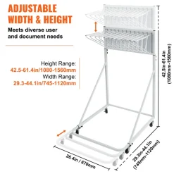VEVOR Mobile Blueprint Storage Rack, Plan Holder with 12 Pivot Brackets, Mobile Blueprint Holder Adjustable Height & Length, Poster Display Rack for Office and Home (Rack Only Without Clamps)