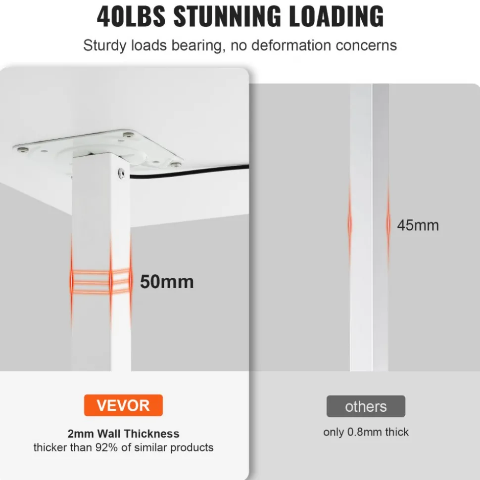 VEVOR Mobile Standing Desk, 28"-44" Gas-Spring Height Adjustable Sit-Stand Desk, 4 360° Swivel Wheels (2 Lockable) Portable Rolling Laptop Table Computer Cart for Home Office School, 40LBS Loading