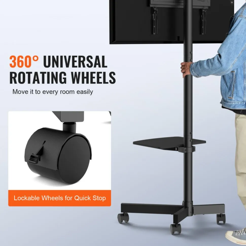 VEVOR Mobile TV Stand, Mobile TV Cart for 23 to 60 inch TVs, Height Adjustable Portable TV Stand with Wheels, with A Tray for Audio-Visual Devices, Rolling TV Stand with Mount for Bedroom, Living Room