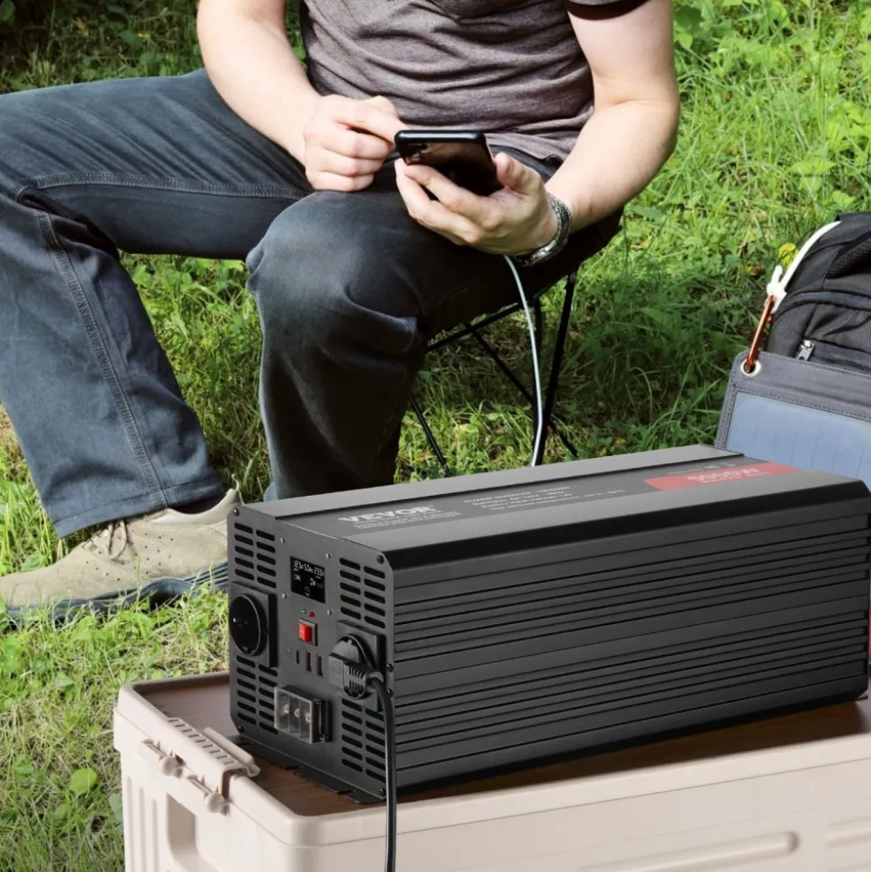 VEVOR Modified Sine Wave Inverter, 5000W, DC 12V to AC 120V Power Inverter with 6 AC Outlets 2 USB Port 1 Type-C Port, LCD Display and Remote Controller for High Load Home Appliances, CE FCC Certified