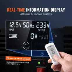 VEVOR Modified Sine Wave Inverter, 5000W, DC 12V to AC 120V Power Inverter with 6 AC Outlets 2 USB Port 1 Type-C Port, LCD Display and Remote Controller for High Load Home Appliances, CE FCC Certified