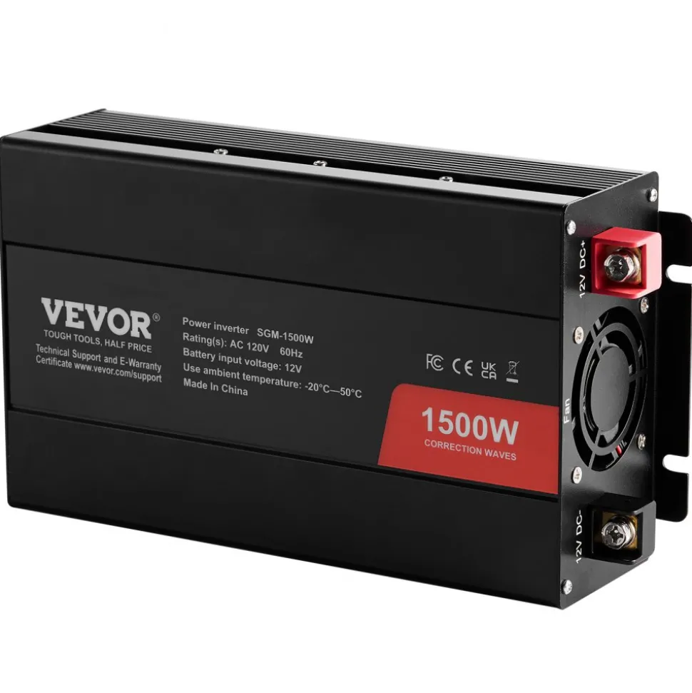 VEVOR Modified Sine Wave Inverter, 1500W, DC 12V to AC 120V Power Inverter with 2 AC Outlets 2 USB Port 1 Type-C Port 6 Spare Fuses, for Small Home Devices like Smartphone Laptop, CE FCC Certified