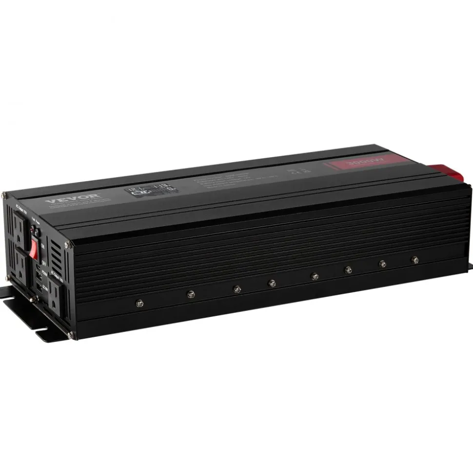 VEVOR Modified Sine Wave Inverter, 3000Watt, DC 12V to AC 120V LCD Display Power Inverter with 3 AC Outlets 2 USB Port 1 Type-C Port 10 Spare Fuses, for Large Household Equipment, CE FCC Certified