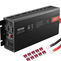 VEVOR Modified Sine Wave Inverter, 3000Watt, DC 12V to AC 120V LCD Display Power Inverter with 3 AC Outlets 2 USB Port 1 Type-C Port 10 Spare Fuses, for Large Household Equipment, CE FCC Certified
