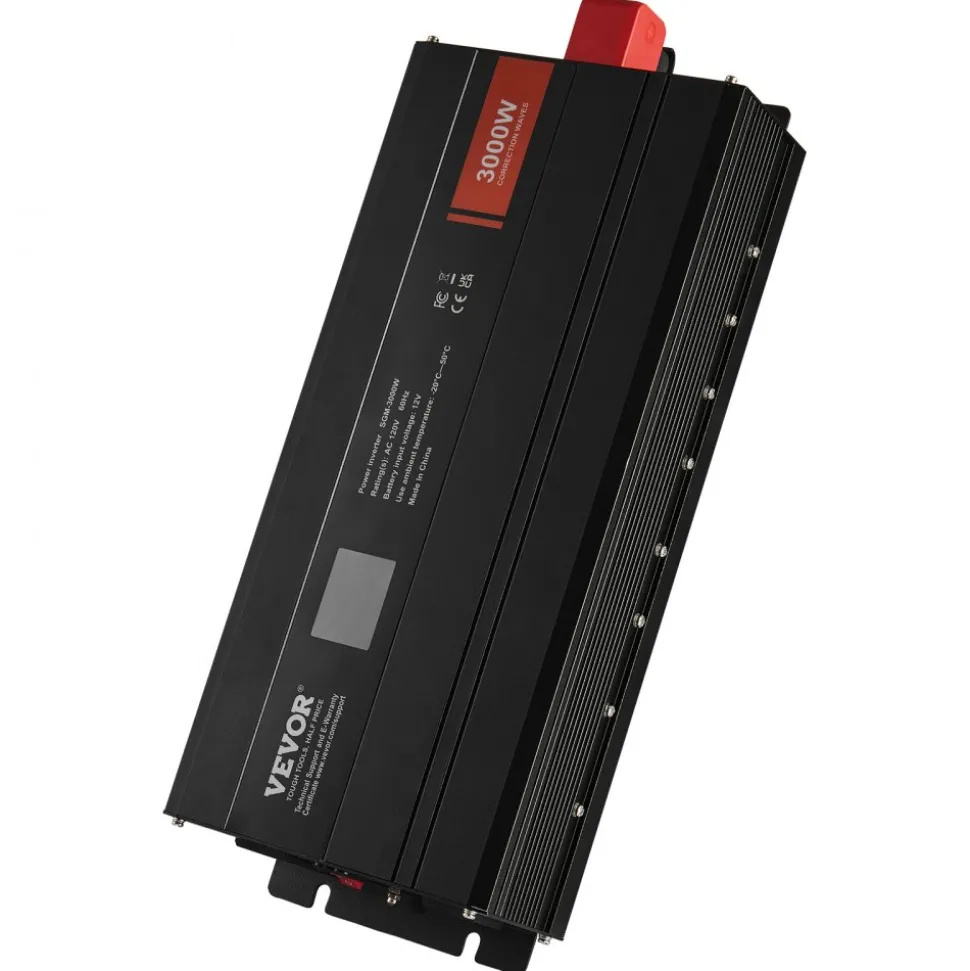 VEVOR Modified Sine Wave Inverter, 3000Watt, DC 12V to AC 120V LCD Display Power Inverter with 3 AC Outlets 2 USB Port 1 Type-C Port 10 Spare Fuses, for Large Household Equipment, CE FCC Certified