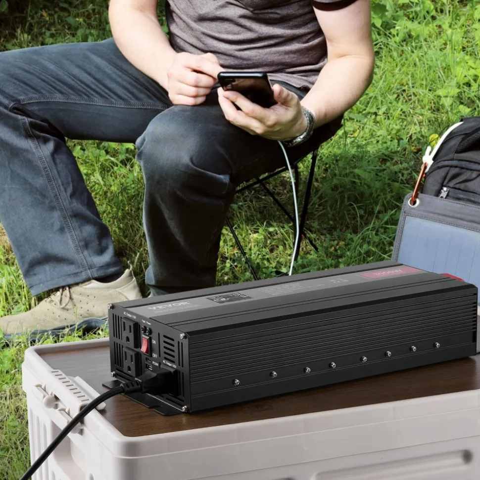 VEVOR Modified Sine Wave Inverter, 3000Watt, DC 12V to AC 120V LCD Display Power Inverter with 3 AC Outlets 2 USB Port 1 Type-C Port 10 Spare Fuses, for Large Household Equipment, CE FCC Certified