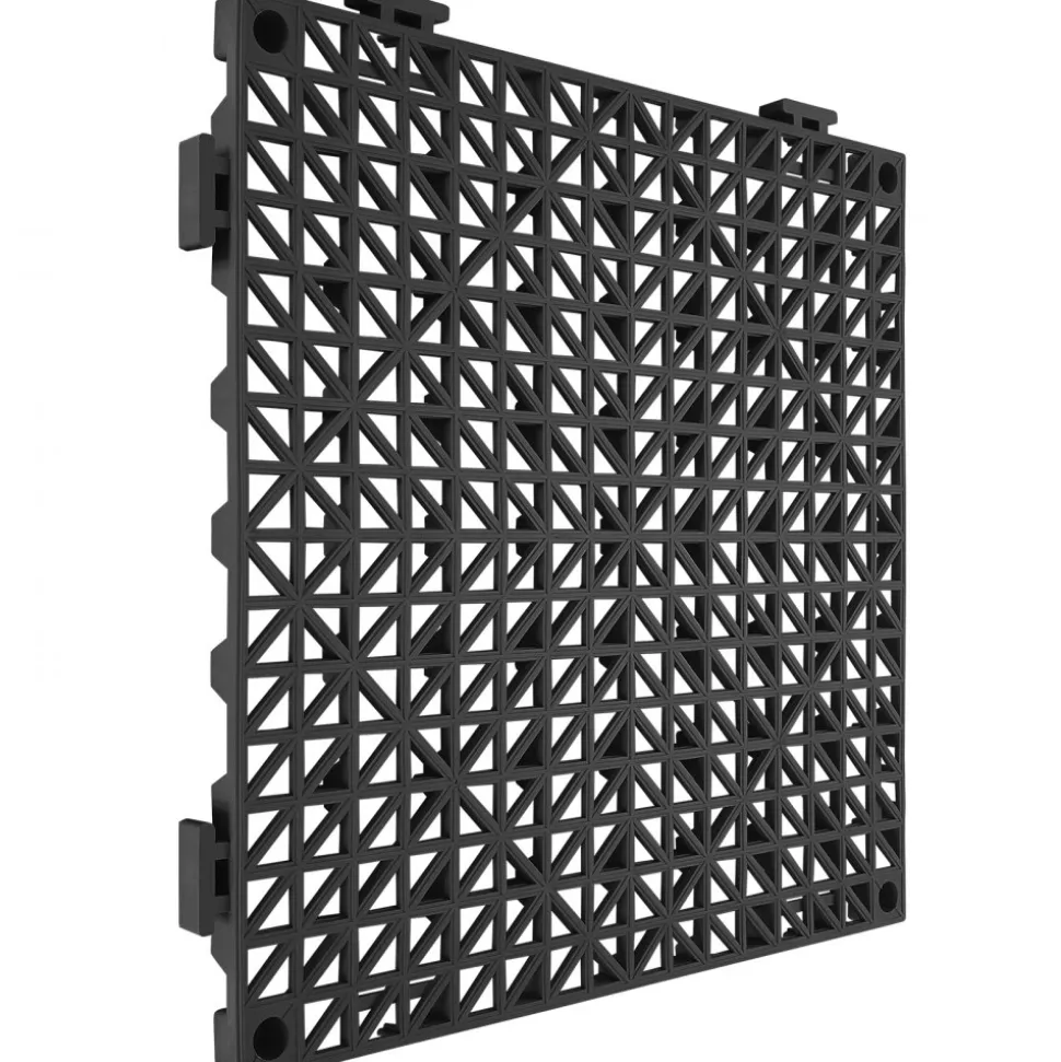 VEVOR Modular Interlocking Cushion, 12 Pack 12" x 12" Splicing Drainage Mats, Soft PVC Interlocking Drainage Floor Tiles, Non-Slip Drainage Holes for Restroom, Bathroom, Kitchen, Pool, Wet Areas, Blac