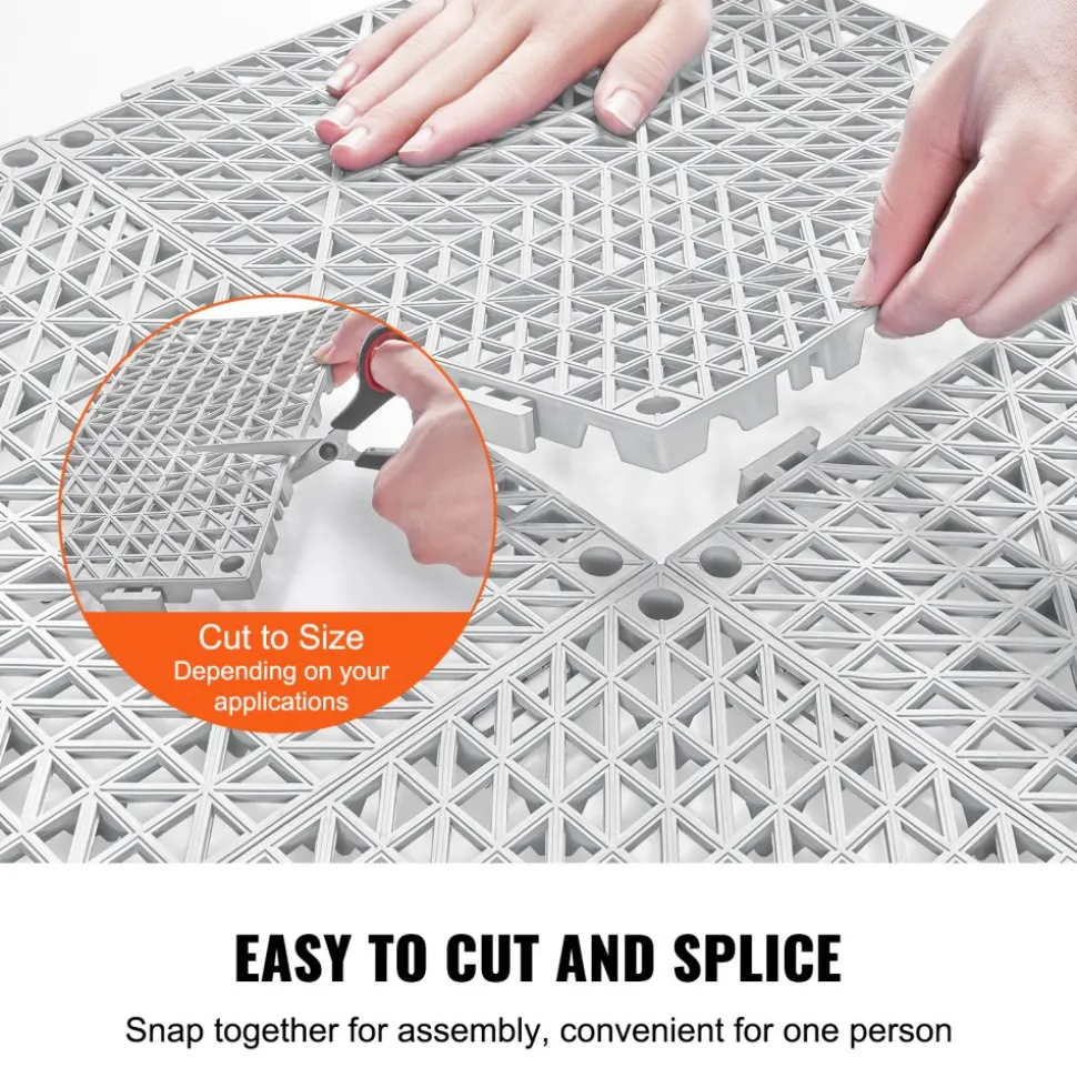 VEVOR Modular Interlocking Cushion, 12 Pack 12" x 12" Splicing Drainage Mats, Soft PVC Interlocking Drainage Floor Tiles, Non-Slip Drainage Holes for Restroom, Bathroom, Kitchen, Pool, Wet Areas, Gray