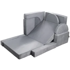 VEVOR Modular Kids Play Couch, Sectional Toddler Sofa with Armrests, 28D Sponge & Short Pile, Convertible Kids Modular Couch DIY Creative Combination for Playroom, Bedroom, Living Room, 14 Pcs, Gray