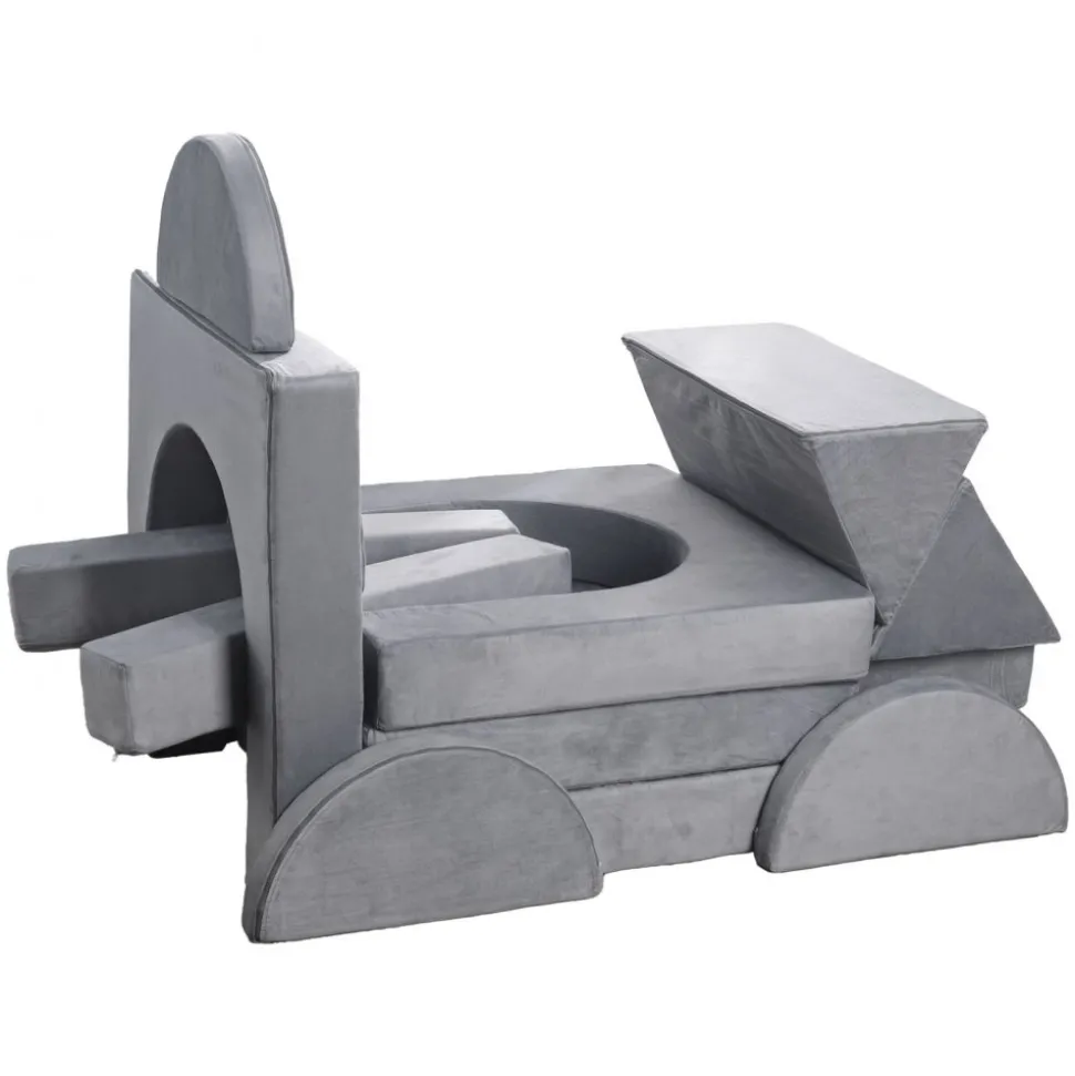 VEVOR Modular Kids Play Couch, Sectional Toddler Sofa with Armrests, 28D Sponge & Short Pile, Convertible Kids Modular Couch DIY Creative Combination for Playroom, Bedroom, Living Room, 14 Pcs, Gray