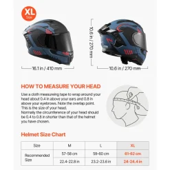 VEVOR Modular Motorcycle Helmet, Flip up Full Face Helmet with Dual Visor, Lightweight Comfortable Adult Motocross Street Bike Helmet for Men and Women - DOT & ECE Approved (M Size)