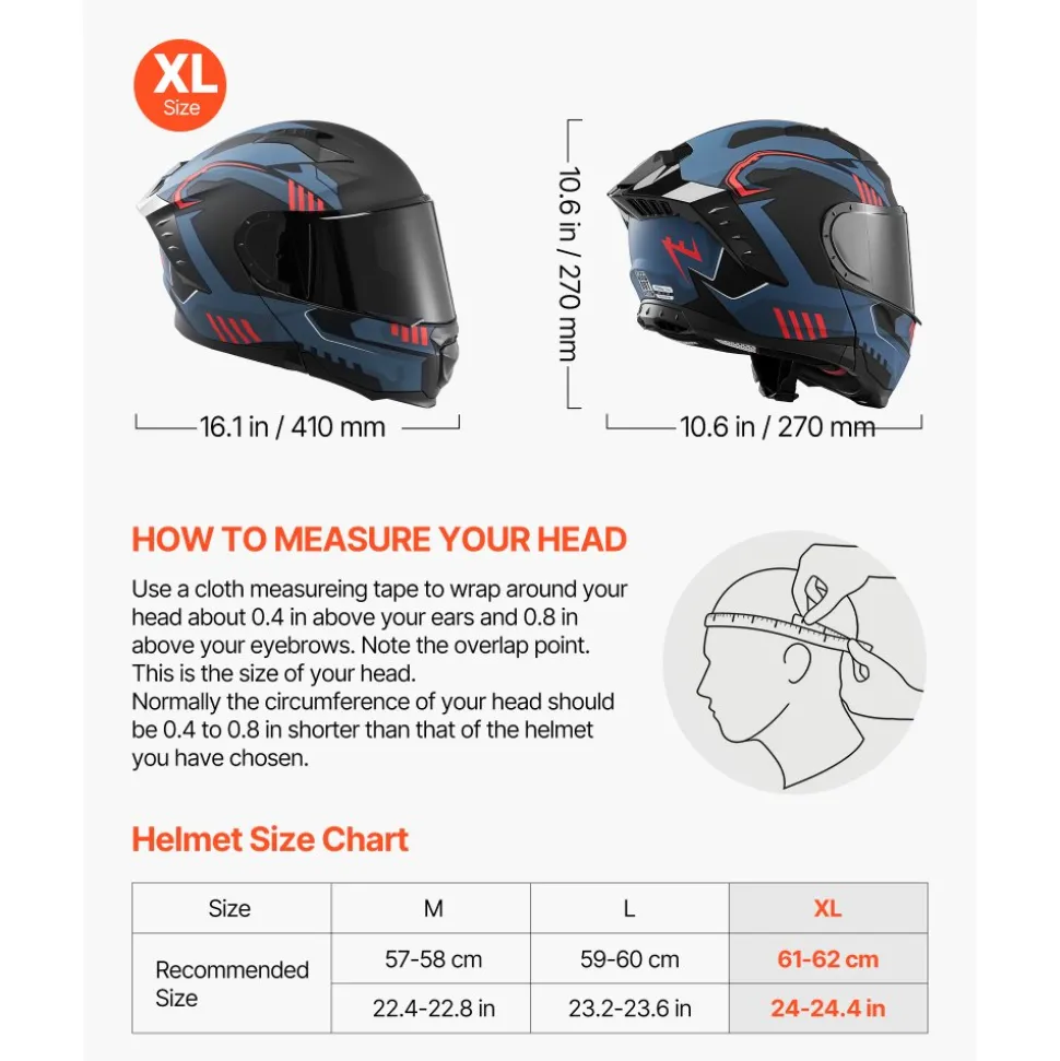 VEVOR Modular Motorcycle Helmet, Flip up Full Face Helmet with Dual Visor, Lightweight Comfortable Adult Motocross Street Bike Helmet for Men and Women - DOT & ECE Approved (M Size)