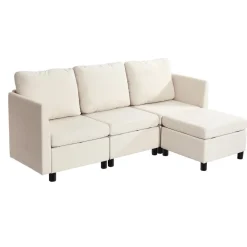 VEVOR Modular Sectional Sofa, 3-Seater Modular Sofa with Hidden Storage, Cloud Sectional Couch with Ottoman & High Rebound Sponge, Solid Wood Frame Upholstered Couch for Living Room, Bedroom, Beige