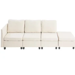 VEVOR Modular Sectional Sofa, 3-Seater Modular Sofa with Hidden Storage, Cloud Sectional Couch with Ottoman & High Rebound Sponge, Solid Wood Frame Upholstered Couch for Living Room, Bedroom, Beige