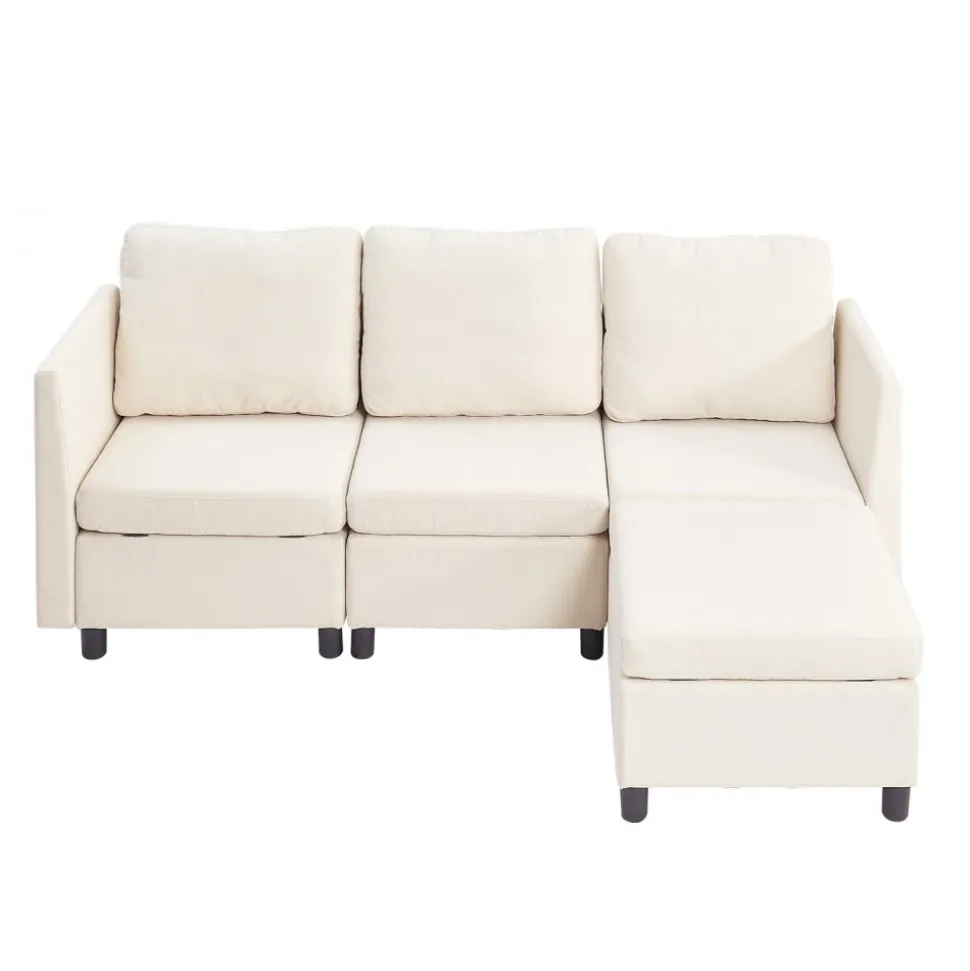 VEVOR Modular Sectional Sofa, 3-Seater Modular Sofa with Hidden Storage, Cloud Sectional Couch with Ottoman & High Rebound Sponge, Solid Wood Frame Upholstered Couch for Living Room, Bedroom, Beige