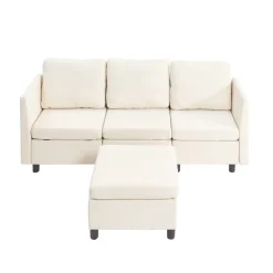 VEVOR Modular Sectional Sofa, 3-Seater Modular Sofa with Hidden Storage, Cloud Sectional Couch with Ottoman & High Rebound Sponge, Solid Wood Frame Upholstered Couch for Living Room, Bedroom, Beige