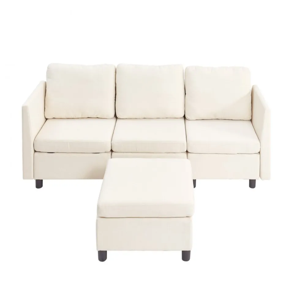 VEVOR Modular Sectional Sofa, 3-Seater Modular Sofa with Hidden Storage, Cloud Sectional Couch with Ottoman & High Rebound Sponge, Solid Wood Frame Upholstered Couch for Living Room, Bedroom, Beige