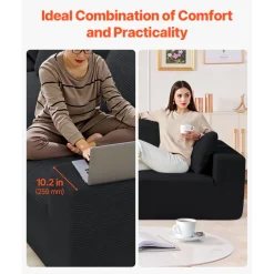 VEVOR Modular Sectional Sofa, L Shaped Modular Sofa with Chaise, Cloud Sectional Couch with High Rebound Sponge and Density, Upholstered Corduroy Couch with Cushion for Living Room, Bedroom, Black