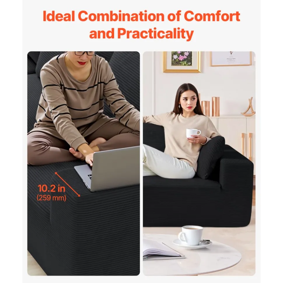 VEVOR Modular Sectional Sofa, L Shaped Modular Sofa with Chaise, Cloud Sectional Couch with High Rebound Sponge and Density, Upholstered Corduroy Couch with Cushion for Living Room, Bedroom, Black