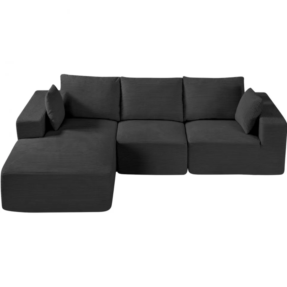 VEVOR Modular Sectional Sofa, L Shaped Modular Sofa with Chaise, Cloud Sectional Couch with High Rebound Sponge and Density, Upholstered Corduroy Couch with Cushion for Living Room, Bedroom, Black