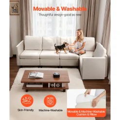 VEVOR Modular Sectional Sofa, Modern 5-Seater Modular Sofa with Hidden Storage, Cloud Sectional Couch with High Rebound Sponge, Solid Wood Frame Upholstered Comfy Couch for Living Room, Bedroom, Beige
