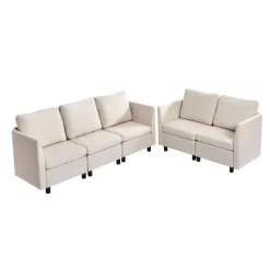 VEVOR Modular Sectional Sofa, Modern 5-Seater Modular Sofa with Hidden Storage, Cloud Sectional Couch with High Rebound Sponge, Solid Wood Frame Upholstered Comfy Couch for Living Room, Bedroom, Beige