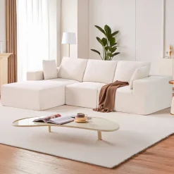 VEVOR Modular Sectional Sofa, L Shaped Modular Sofa Deep Seat, Cloud Sectional Couch with High Rebound Sponge and Density, Upholstered Corduroy Couch with Cushion for Living Room, Bedroom, Beige