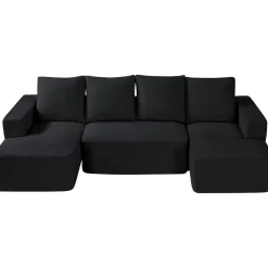 VEVOR Modular Sectional Sofa, L Shaped Modular Sofa Deep Seat, Cloud Sectional Couch with High Rebound Sponge and Density, Upholstered Corduroy Couch with Cushion for Living Room, Bedroom, Black