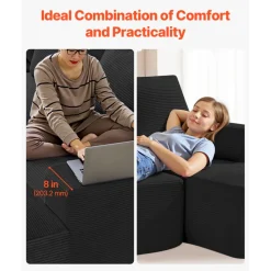 VEVOR Modular Sectional Sofa, U Shaped Modular Sofa with Chaise, Cloud Sectional Couch with High Rebound Sponge and Density, Upholstered Corduroy Couch with Cushion for Living Room, Bedroom, Black