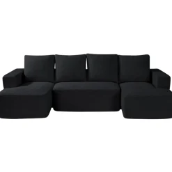 VEVOR Modular Sectional Sofa, U Shaped Modular Sofa with Chaise, Cloud Sectional Couch with High Rebound Sponge and Density, Upholstered Corduroy Couch with Cushion for Living Room, Bedroom, Black