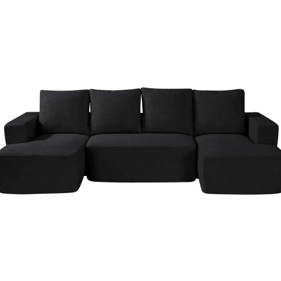 VEVOR Modular Sectional Sofa, U Shaped Modular Sofa with Chaise, Cloud Sectional Couch with High Rebound Sponge and Density, Upholstered Corduroy Couch with Cushion for Living Room, Bedroom, Black