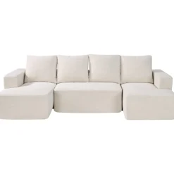 VEVOR Modular Sectional Sofa, U Shaped Modular Sofa with Chaise, Cloud Sectional Couch with High Rebound Sponge and Density, Upholstered Corduroy Couch with Cushion for Living Room, Bedroom, Beige