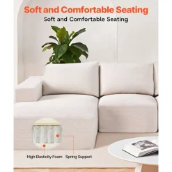 VEVOR Modular Sectional Sofa, U Shaped Modular Sofa with Chaise, Cloud Sectional Couch with High Rebound Sponge and Density, Upholstered Corduroy Couch with Cushion for Living Room, Bedroom, Beige