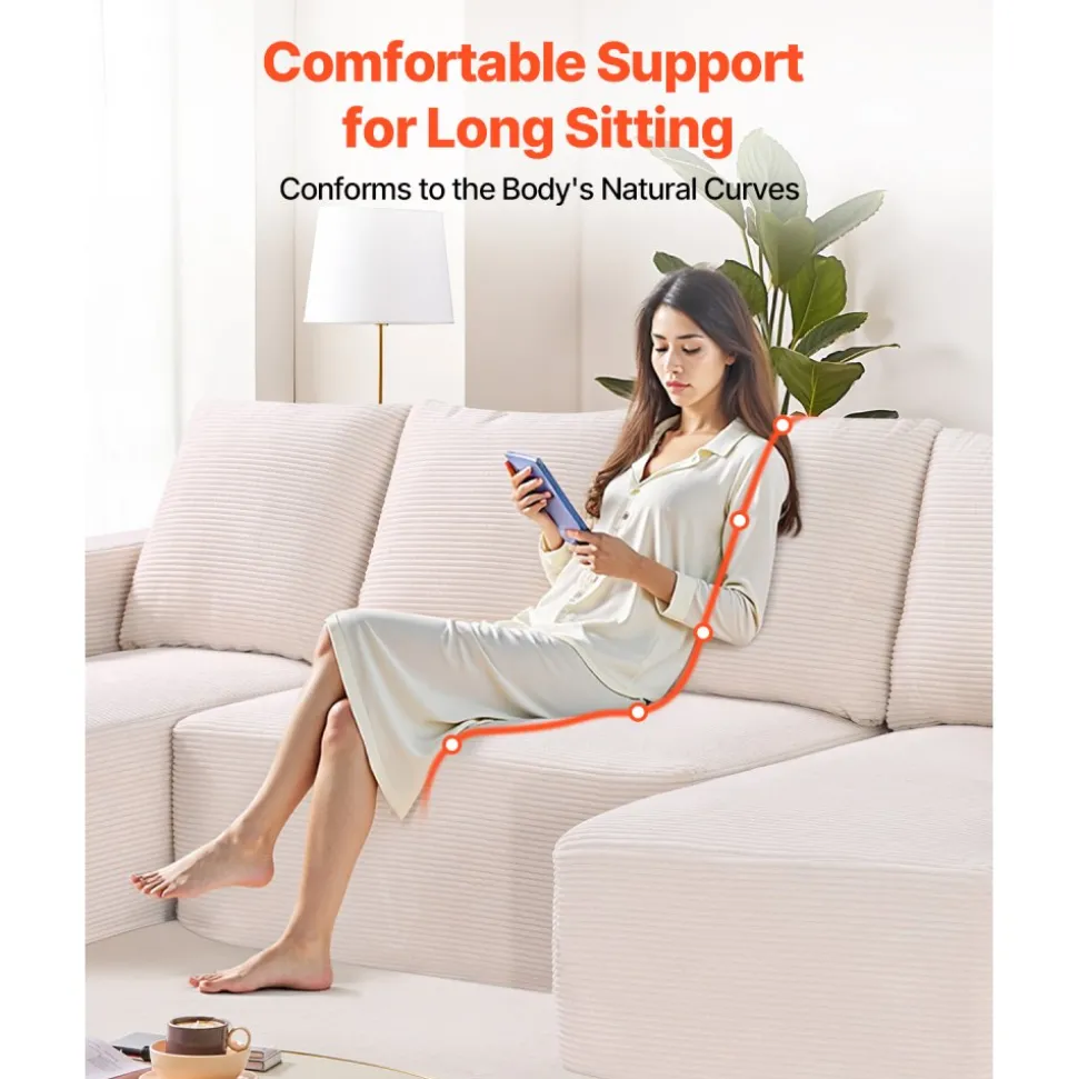 VEVOR Modular Sectional Sofa, U Shaped Modular Sofa with Chaise, Cloud Sectional Couch with High Rebound Sponge and Density, Upholstered Corduroy Couch with Cushion for Living Room, Bedroom, Beige