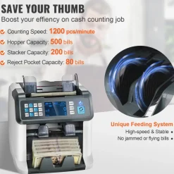 VEVOR Money Counter Machine, Bill Counter with Mixed Denomination, 2CIS, SN, UV, IR, MG, DD Counterfeit Detection, Multi Currency, Value Counting Cash Counter and Sorter, Printer Enabled