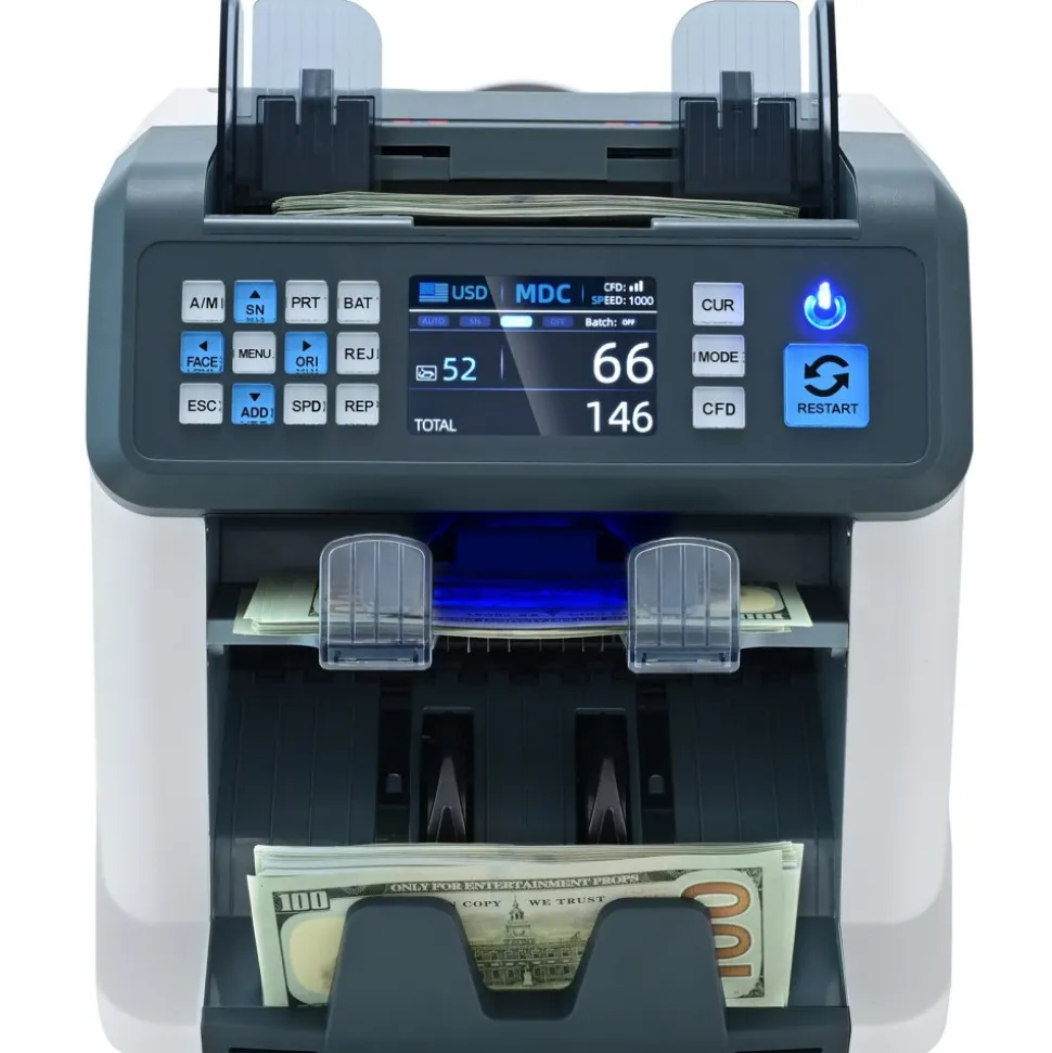 VEVOR Money Counter Machine, Bill Counter with Mixed Denomination, 2CIS, SN, UV, IR, MG, DD Counterfeit Detection, Multi Currency, Value Counting Cash Counter and Sorter, Printer Enabled