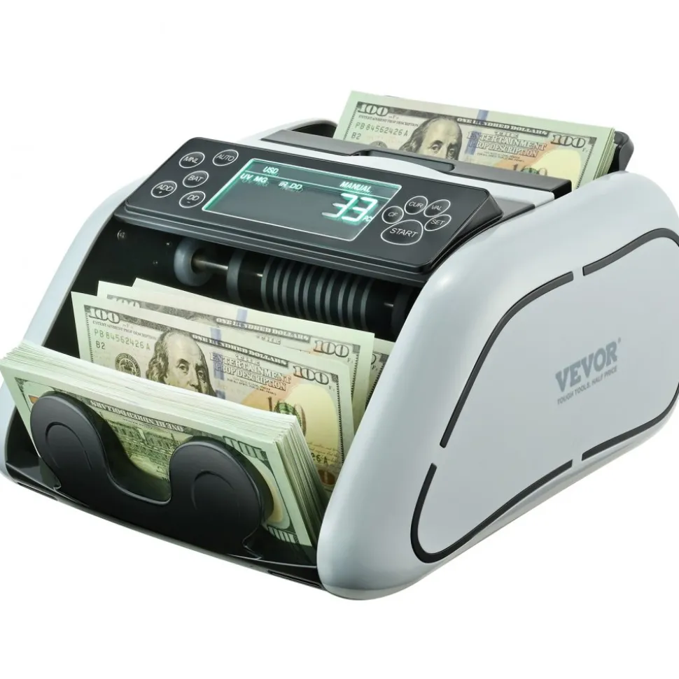 VEVOR Money Counter Machine, Bill Counter with UV, MG, IR and DD Counterfeit Detection, USD & EUR Cash Counting Machine with Large LCD & External Display for Small Business