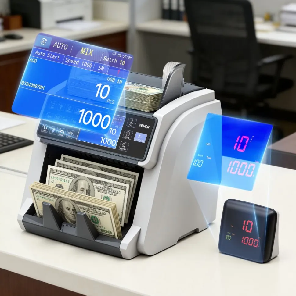 VEVOR Money Counter Machine, Mixed Denomination Bill Cash Counter with CIS/UV/MG/IR/DD/DBL/HLF/CHN Counterfeit Detection, Multi-Currency Support, Money Counting Machine with External Display