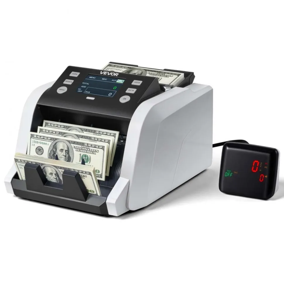 VEVOR Money Counter Machine, 1200 Notes/Minute, Cash Counter with Value Count, UV/MG/IR/DD/DBL/HLF/CHN Counterfeit Detection, TFT Display, Money Counting Machine Mixed Denomination for Dollar and Euro