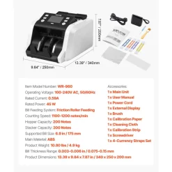 VEVOR Money Counter Machine, 1200 Notes/Minute, Cash Counter with Value Count, UV/MG/IR/DD/DBL/HLF/CHN Counterfeit Detection, TFT Display, Money Counting Machine Mixed Denomination for Dollar and Euro