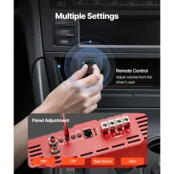 VEVOR Monoblock Car Amplifier, 3000W RMS MAX, 1/2/4 Ohm Stable, 1-Channel Class D Car Audio Amplifier with Remote Subwoofer Level Control, Low Pass Filter and Bass Boost, Volume Controller Included
