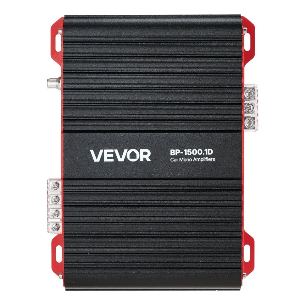 VEVOR Monoblock Car Amplifier, 1500W RMS MAX, 1/2/4 Ohm Stable, 1-Channel Class D Car Audio Amplifier with Remote Subwoofer Level Control, Low Pass Filter and Bass Boost, Volume Controller Included