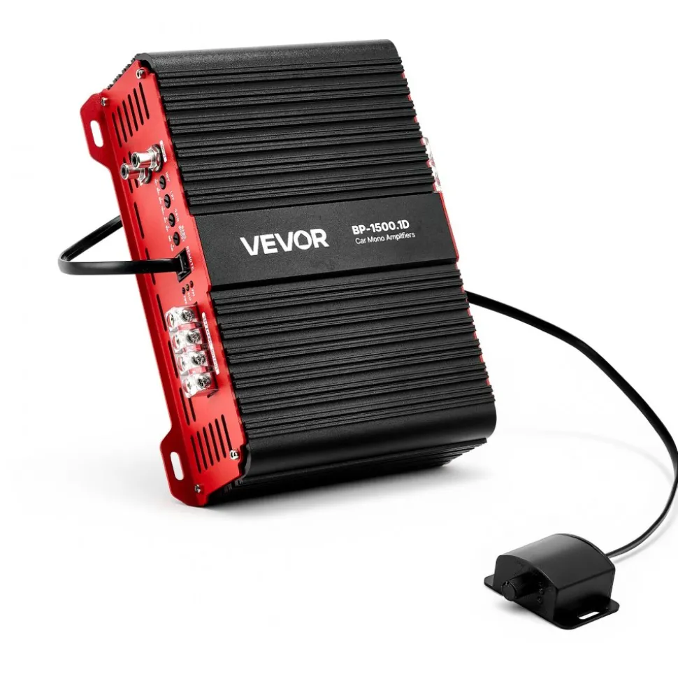 VEVOR Monoblock Car Amplifier, 1500W RMS MAX, 1/2/4 Ohm Stable, 1-Channel Class D Car Audio Amplifier with Remote Subwoofer Level Control, Low Pass Filter and Bass Boost, Volume Controller Included