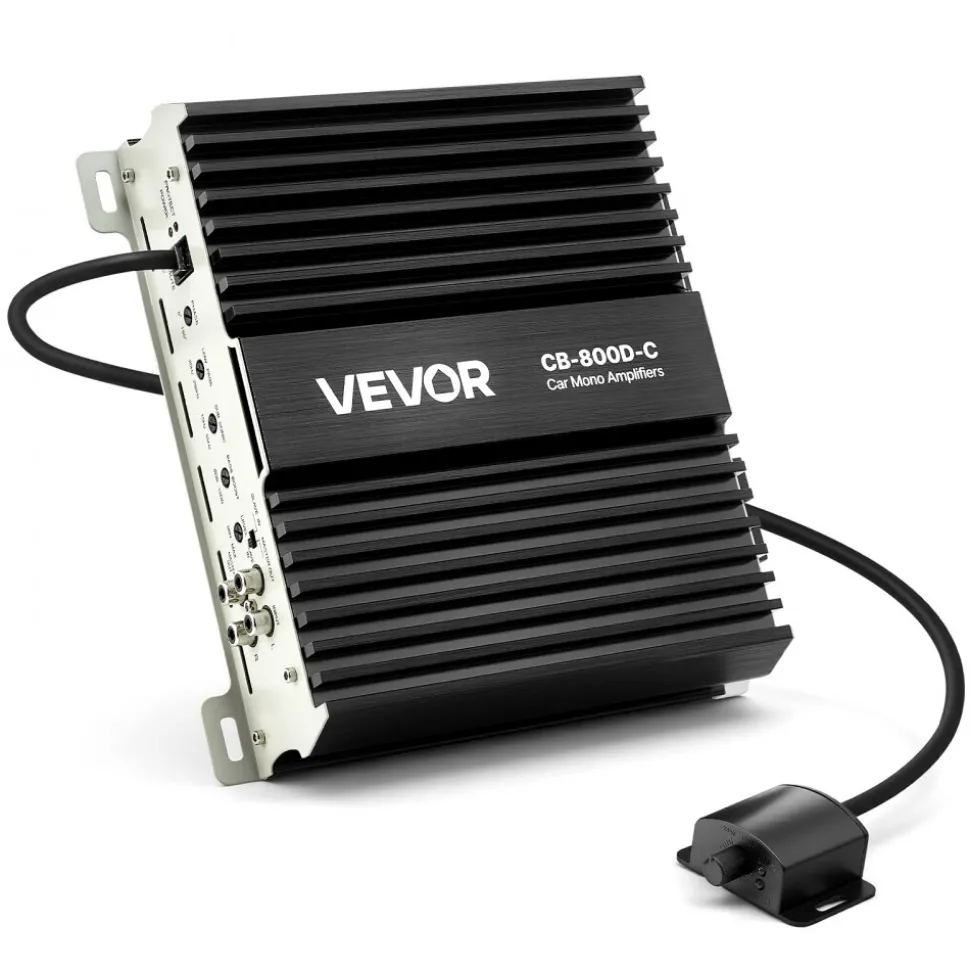 VEVOR Monoblock Car Amplifier, 800W RMS MAX, 1/2/4 Ohm Stable, 1-Channel Class D Car Audio Amplifier with Remote Subwoofer Level Control, Low Pass Filter, Bass Boost & Phase Shift, Volume Controller
