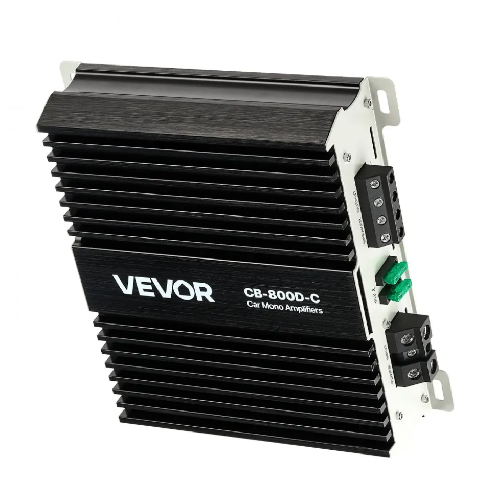 VEVOR Monoblock Car Amplifier, 800W RMS MAX, 1/2/4 Ohm Stable, 1-Channel Class D Car Audio Amplifier with Remote Subwoofer Level Control, Low Pass Filter, Bass Boost & Phase Shift, Volume Controller