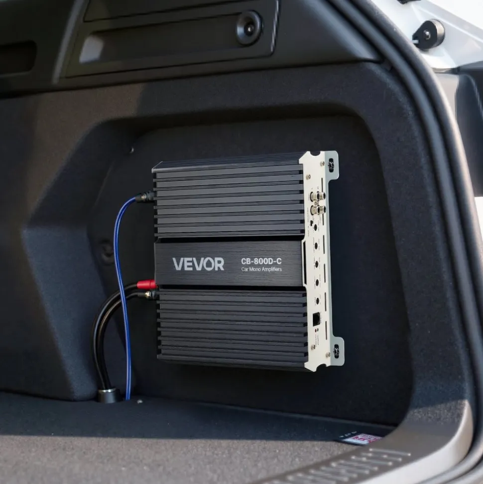 VEVOR Monoblock Car Amplifier, 800W RMS MAX, 1/2/4 Ohm Stable, 1-Channel Class D Car Audio Amplifier with Remote Subwoofer Level Control, Low Pass Filter, Bass Boost & Phase Shift, Volume Controller