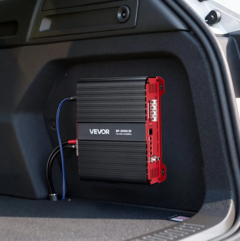 VEVOR Monoblock Car Amplifier, 2000W RMS MAX, 1/2/4 Ohm Stable, 1-Channel Class D Car Audio Amplifier with Remote Subwoofer Level Control, Low Pass Filter and Bass Boost, Volume Controller Included